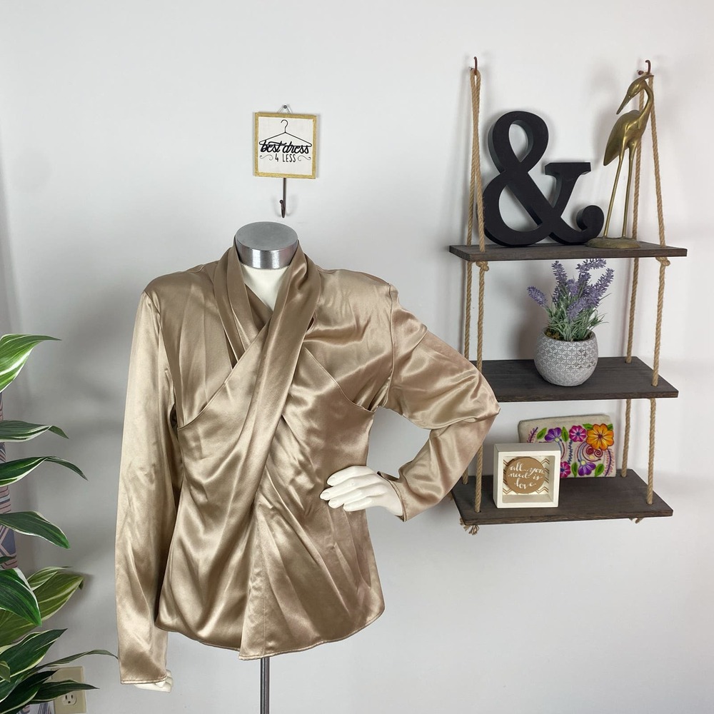 Lafayette 148 Silk Champagne Draped Blouse